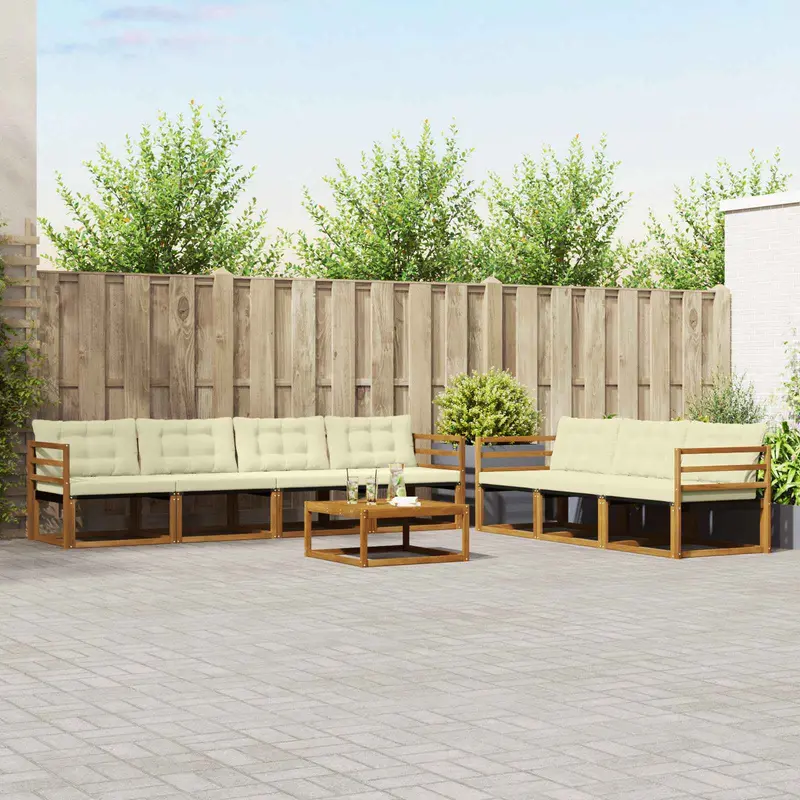 Conjunto de sofás de exterior con cojín 8 pcs Natural y Crema