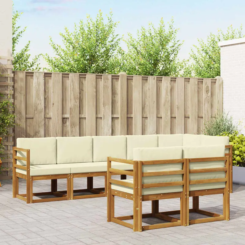 Conjunto de sofás de exterior con cojín 8 pcs Natural y Crema