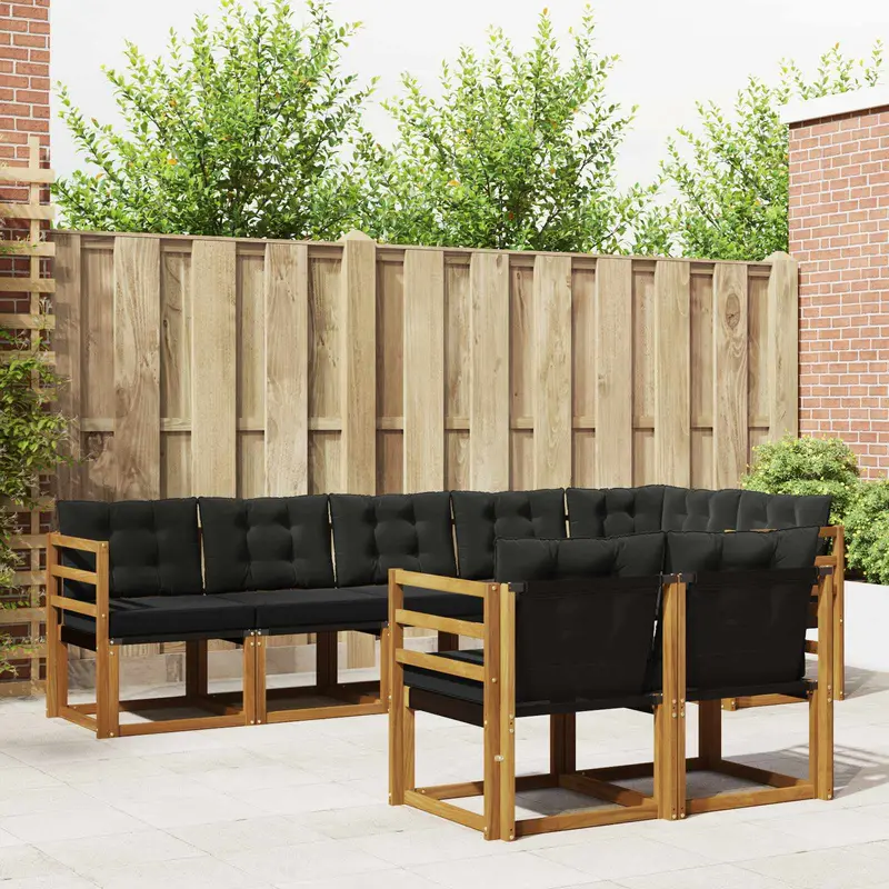 Conjunto de sofás de exterior con cojín 8 pcs Natural y negro