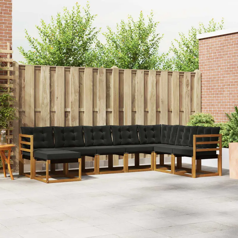 Conjunto de sofás de exterior con cojín 8 pcs Natural y negro