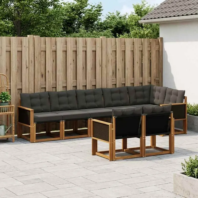 Conjunto de sofás de exterior con cojín 8 pcs Natural y negro