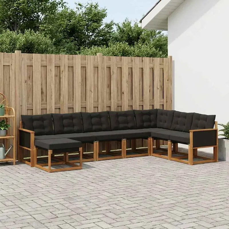 Conjunto de sofás de exterior con cojín 8 pcs Natural y negro