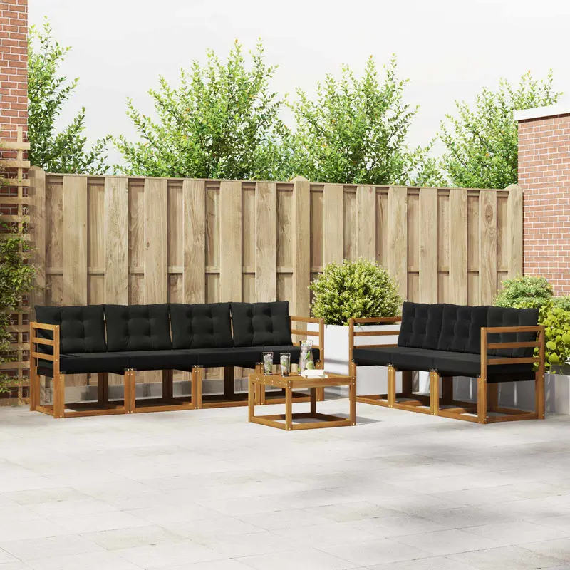 Conjunto de sofás de exterior con cojín 8 pcs Natural y negro