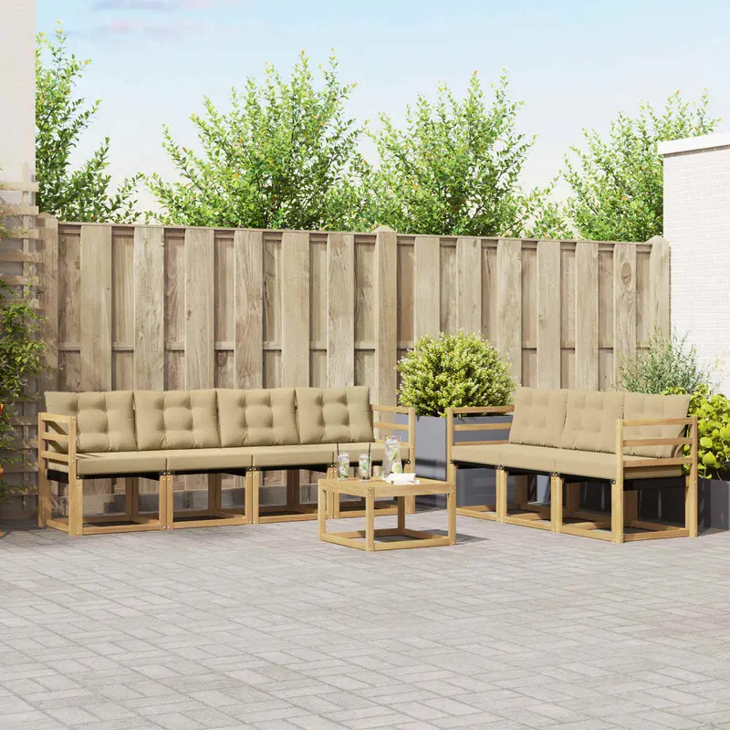 Conjunto de sofás de exterior con cojín 8 pcs y Beige