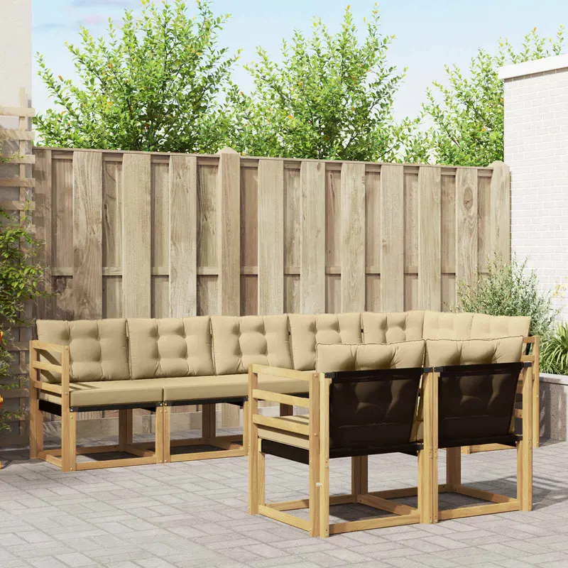 Conjunto de sofás de exterior con cojín 8 pcs y Beige