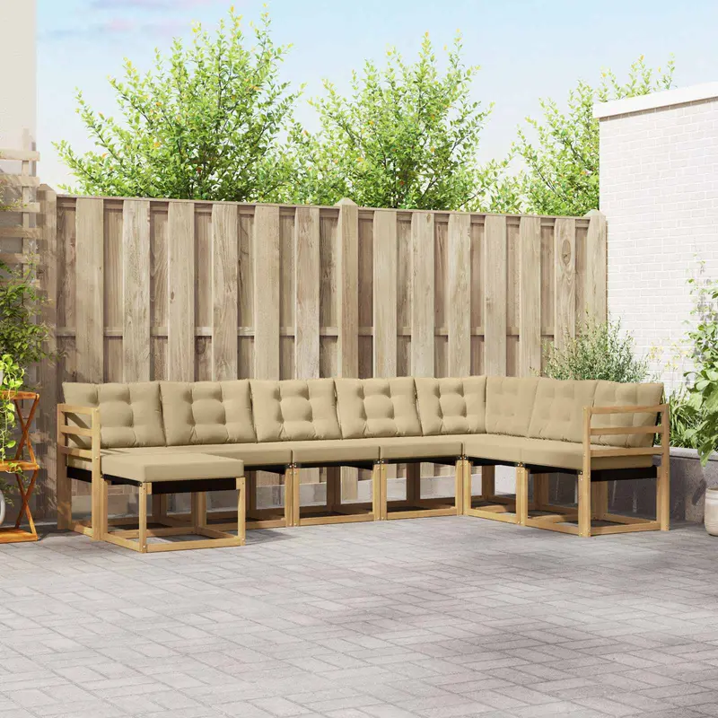 Conjunto de sofás de exterior con cojín 8 pcs y Beige