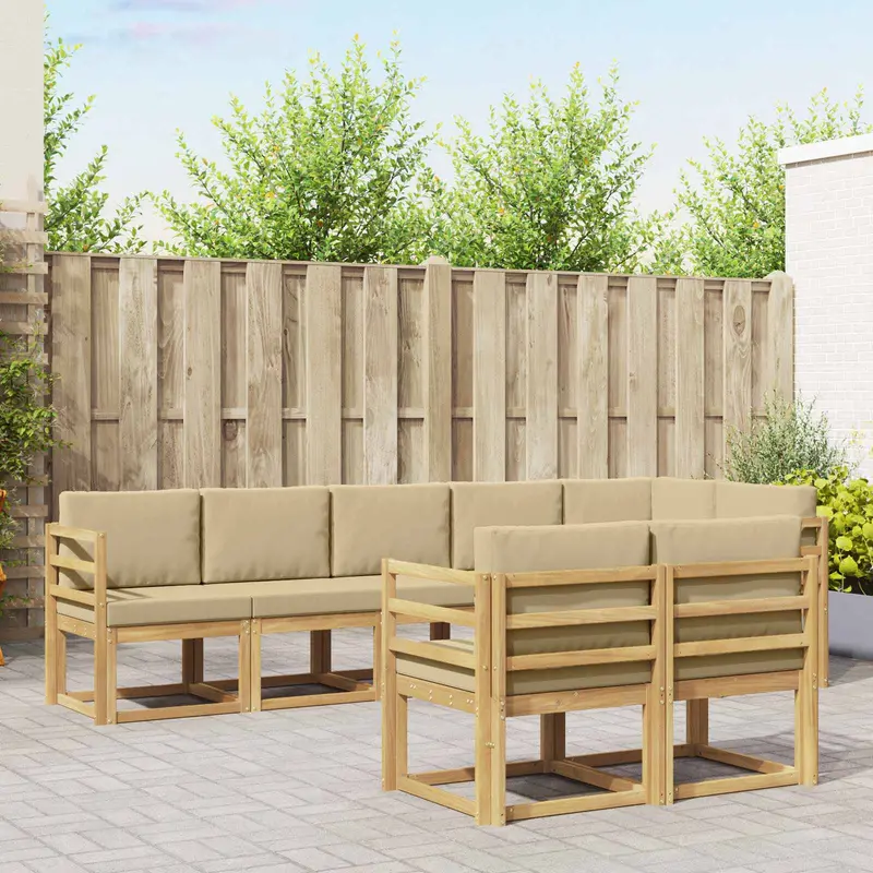 Conjunto de sofás de exterior con cojín 8 pcs y Beige Poliéster