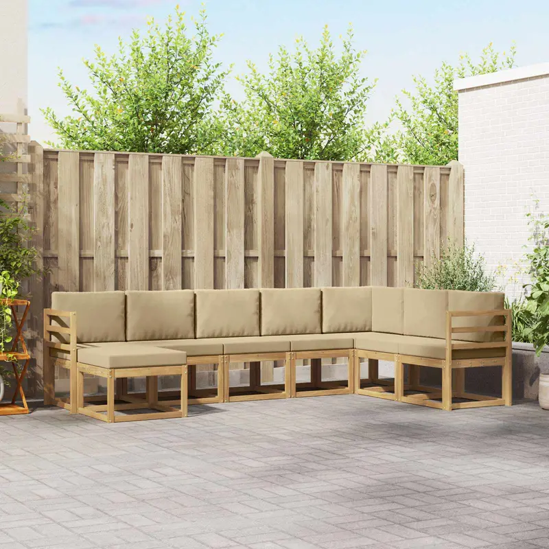 Conjunto de sofás de exterior con cojín 8 pcs y Beige