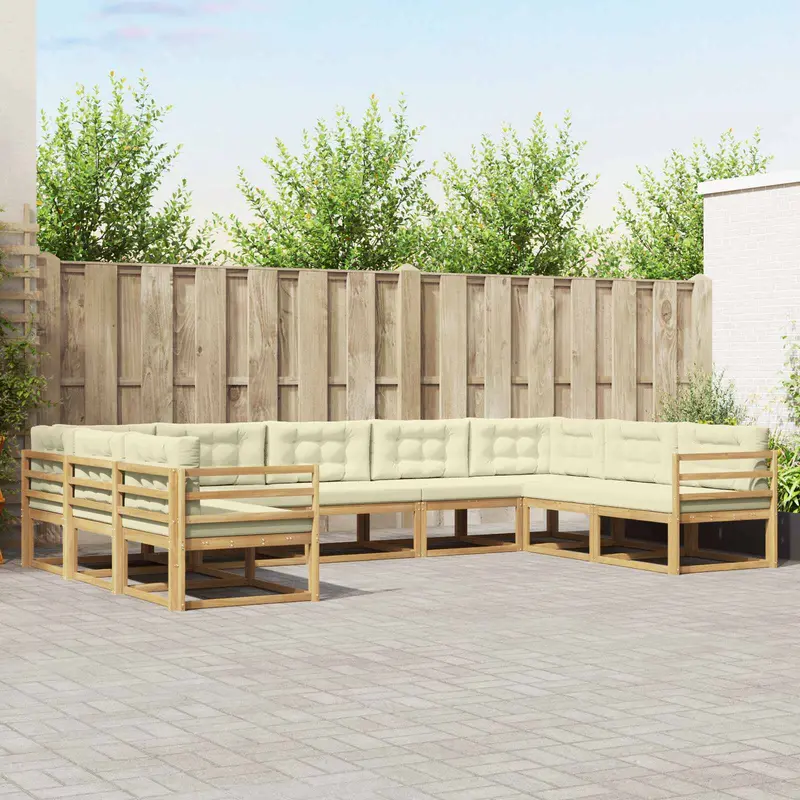 Conjunto de sofás de exterior con cojín 9 pcs Blanco y Crema