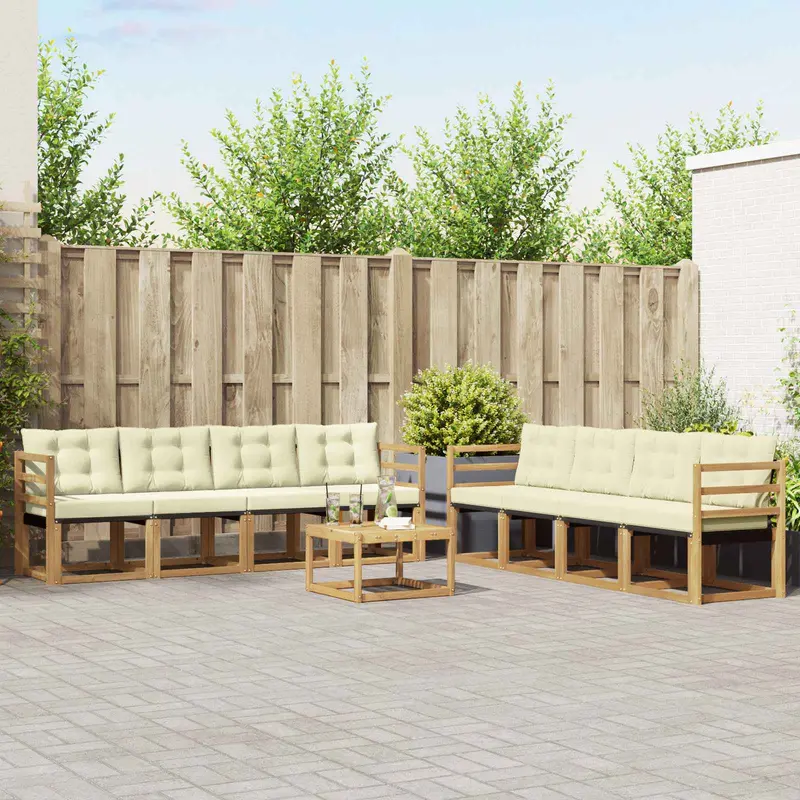 Conjunto de sofás de exterior con cojín 9 pcs Blanco y Crema