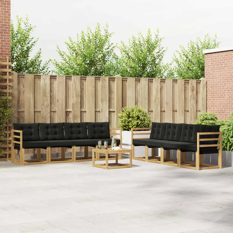Conjunto de sofás de exterior con cojín 9 pcs Blanco y Negro