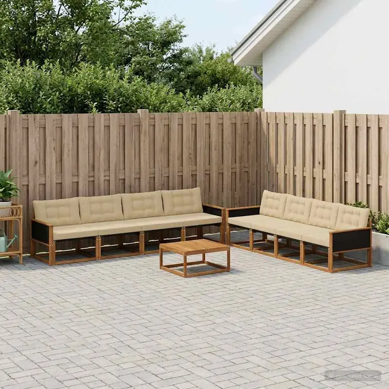 Conjunto de sofás de exterior con cojín 9 pcs Natural y Beige