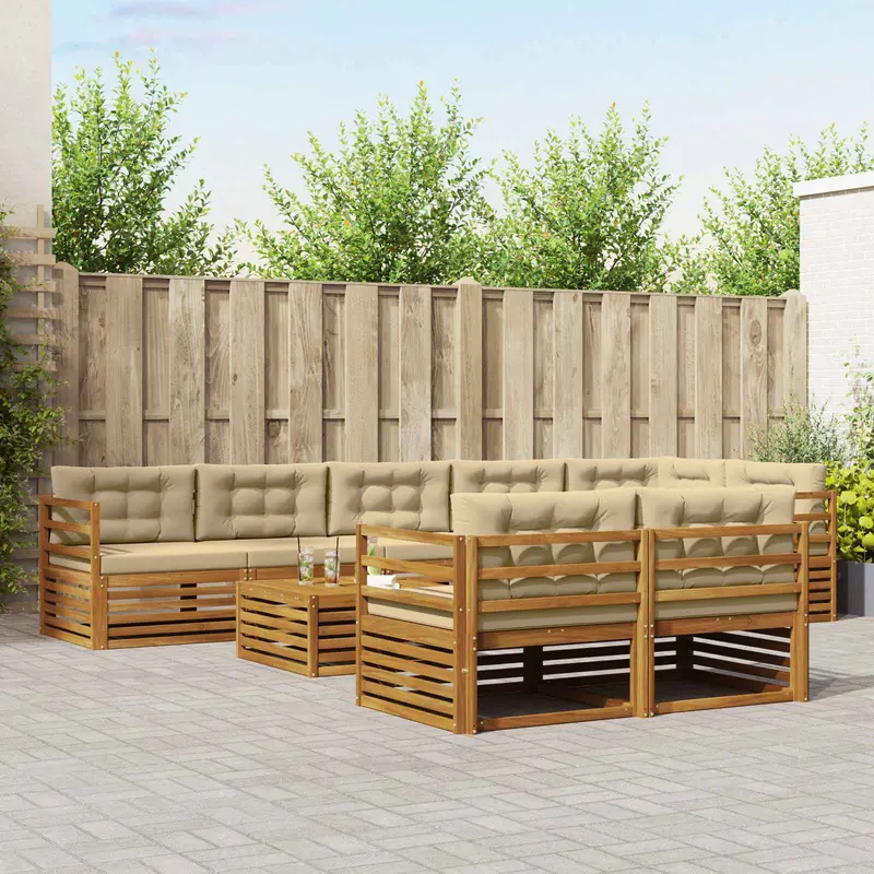 Conjunto de sofás de exterior con cojín 9 pcs Natural y Beige