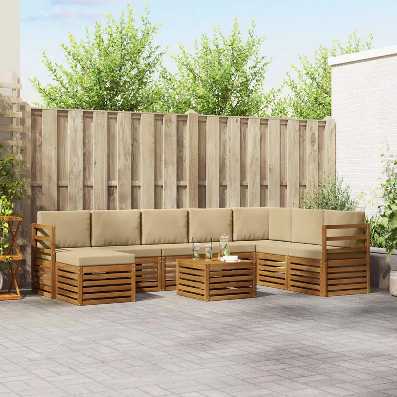 Conjunto de sofás de exterior con cojín 9 pcs Natural y Beige
