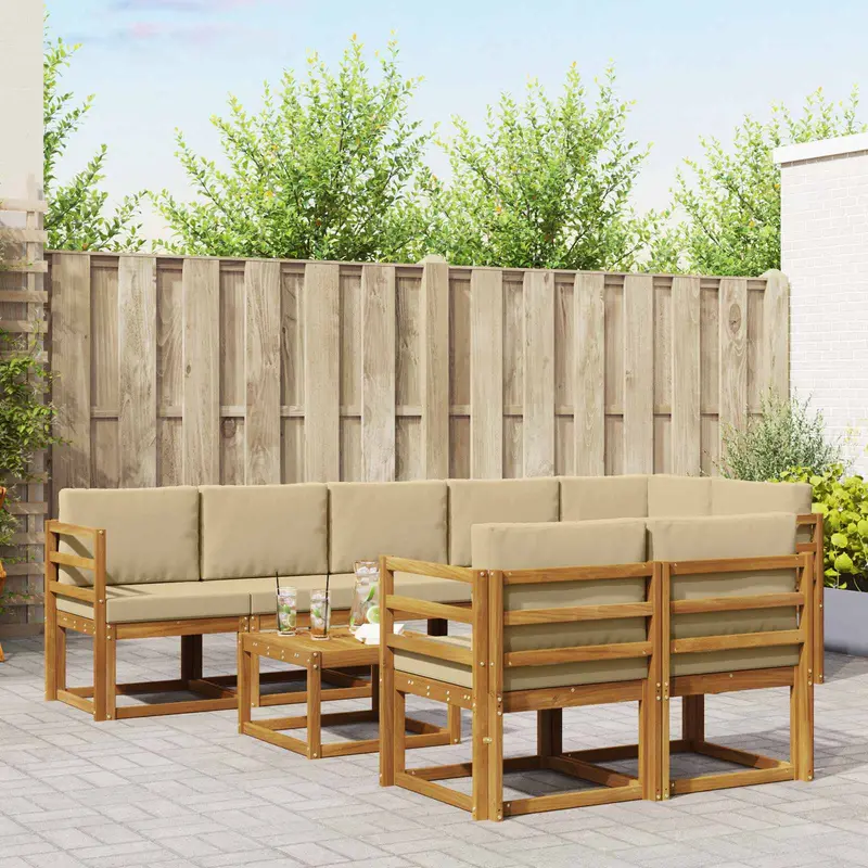 Conjunto de sofás de exterior con cojín 9 pcs Natural y Beige