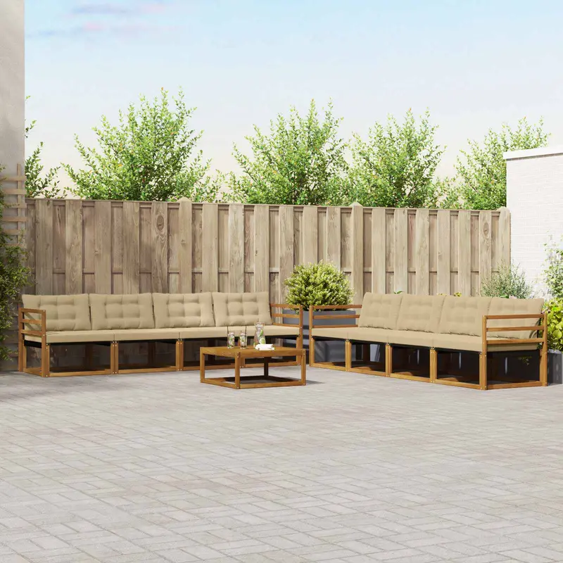 Conjunto de sofás de exterior con cojín 9 pcs Natural y Beige