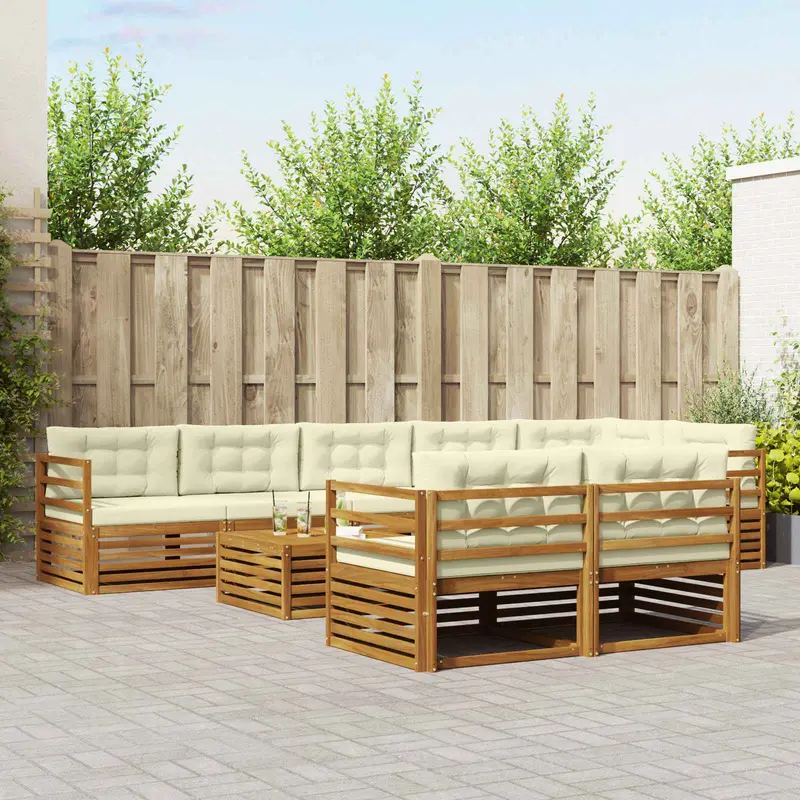 Conjunto de sofás de exterior con cojín 9 pcs Natural y Crema