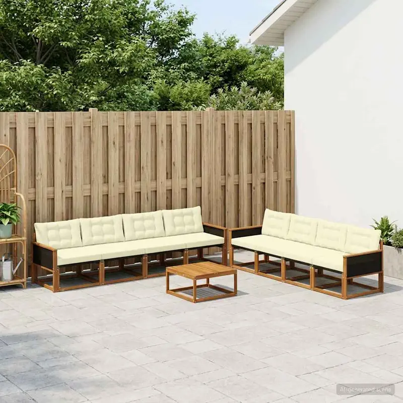 Conjunto de sofás de exterior con cojín 9 pcs Natural y Crema