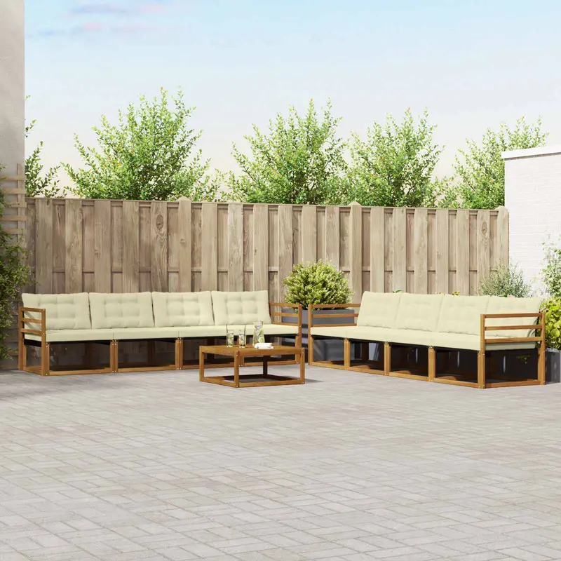 Conjunto de sofás de exterior con cojín 9 pcs Natural y Crema