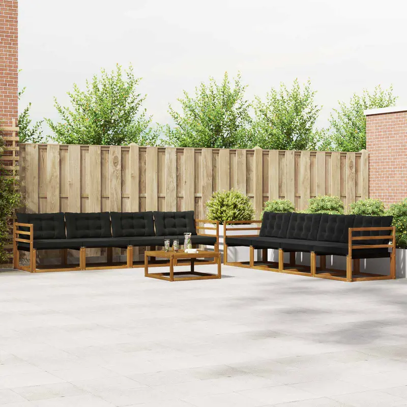 Conjunto de sofás de exterior con cojín 9 pcs Natural y negro