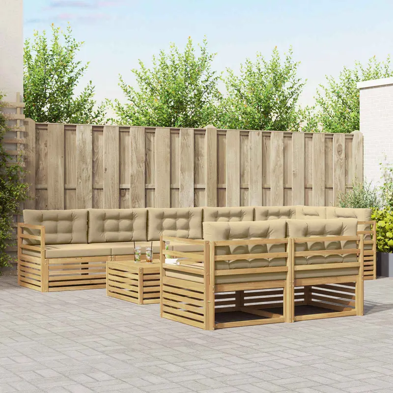 Conjunto de sofás de exterior con cojín 9 pcs y Beige