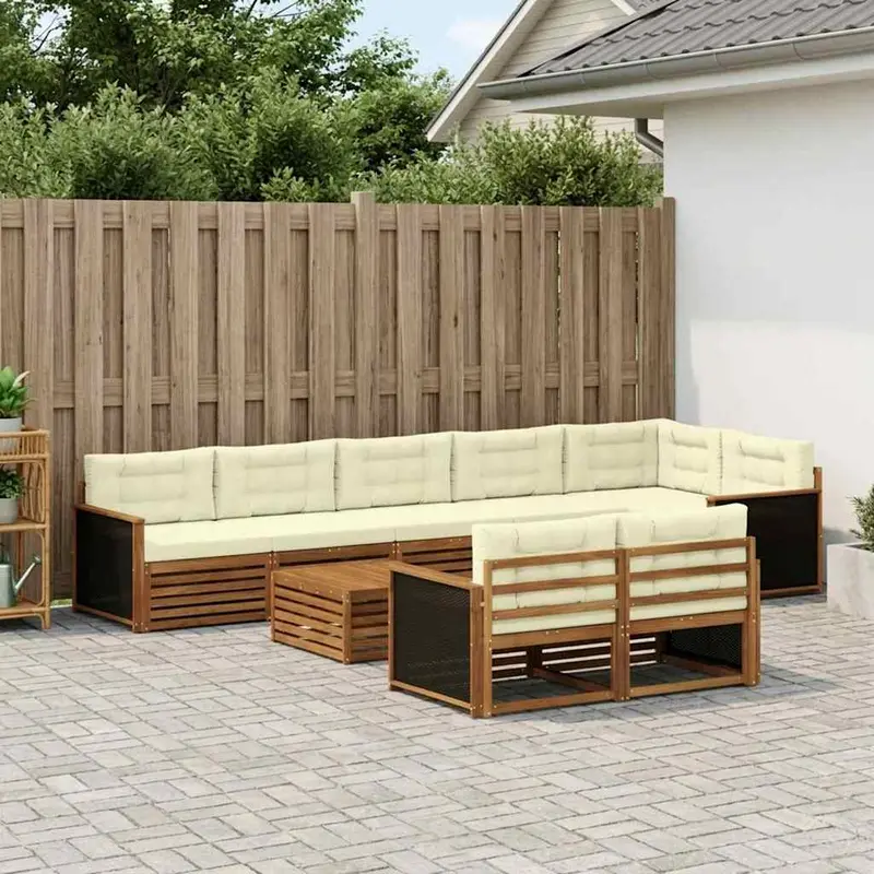 Conjunto de sofás de exterior con cojín 9 pcs