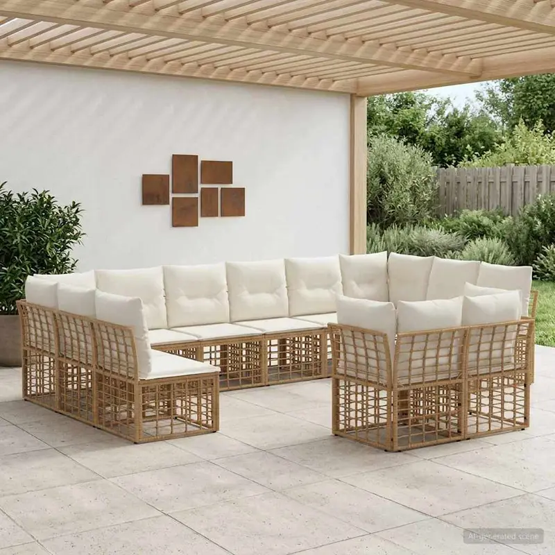 Conjunto de sofás de exterior Natural y Crema Poliéster