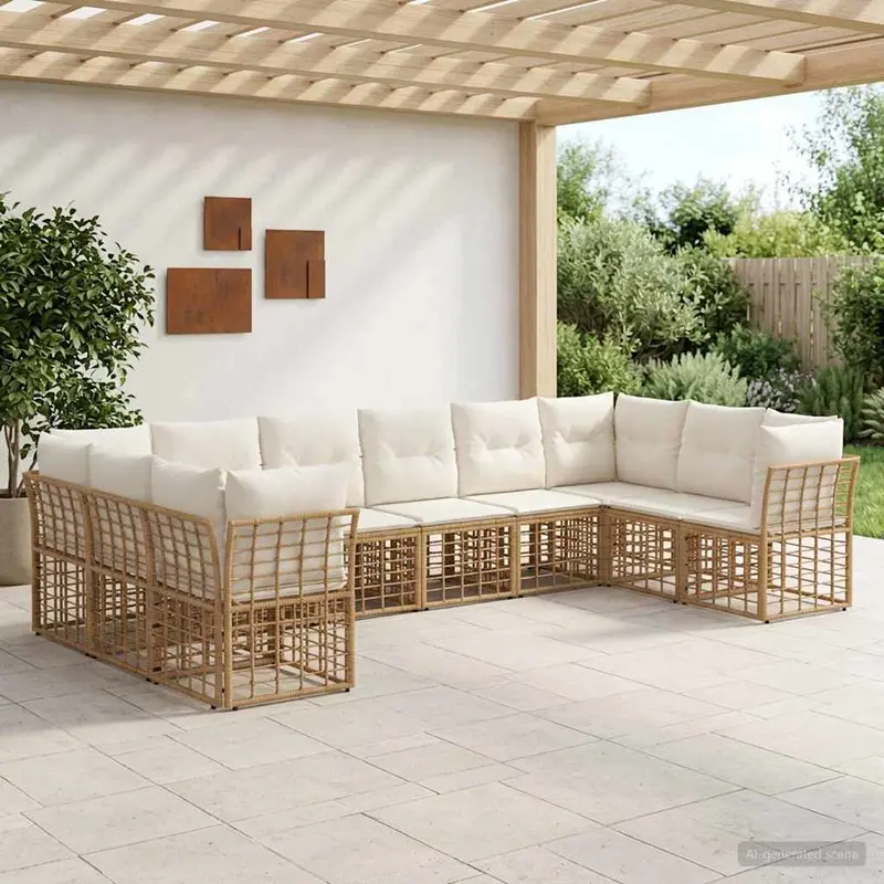 Conjunto de sofás de exterior Natural y Crema Poliéster