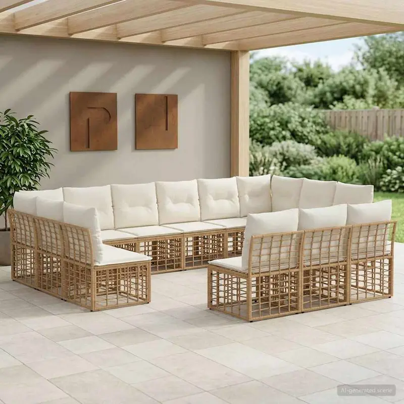Conjunto de sofás de exterior Natural y Crema Poliéster