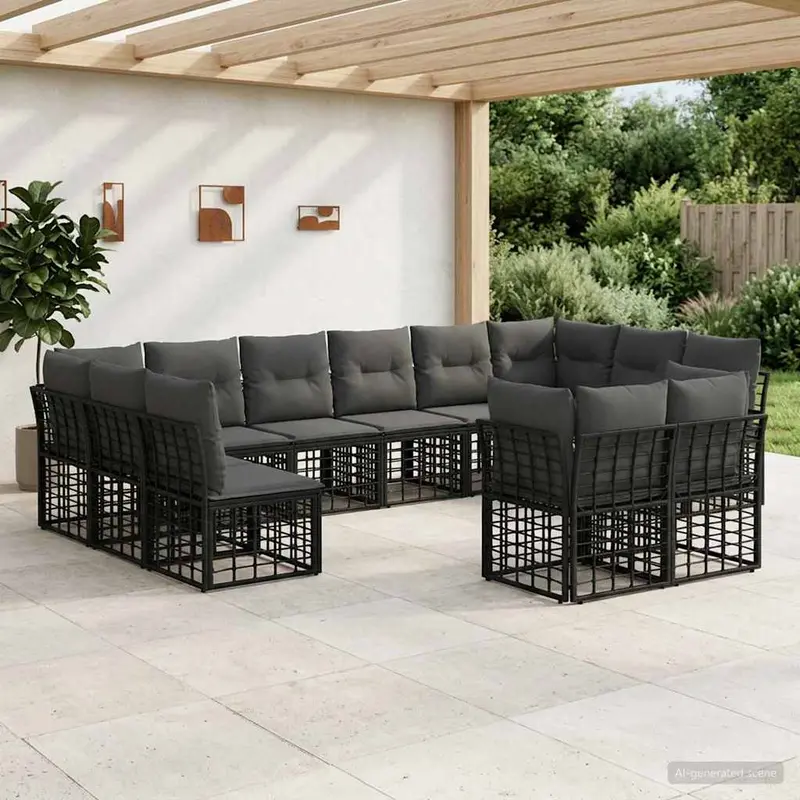 Conjunto de sofás de exterior Negro y Gris oscuro Poliéster