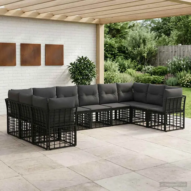 Conjunto de sofás de exterior Negro y Gris oscuro Poliéster