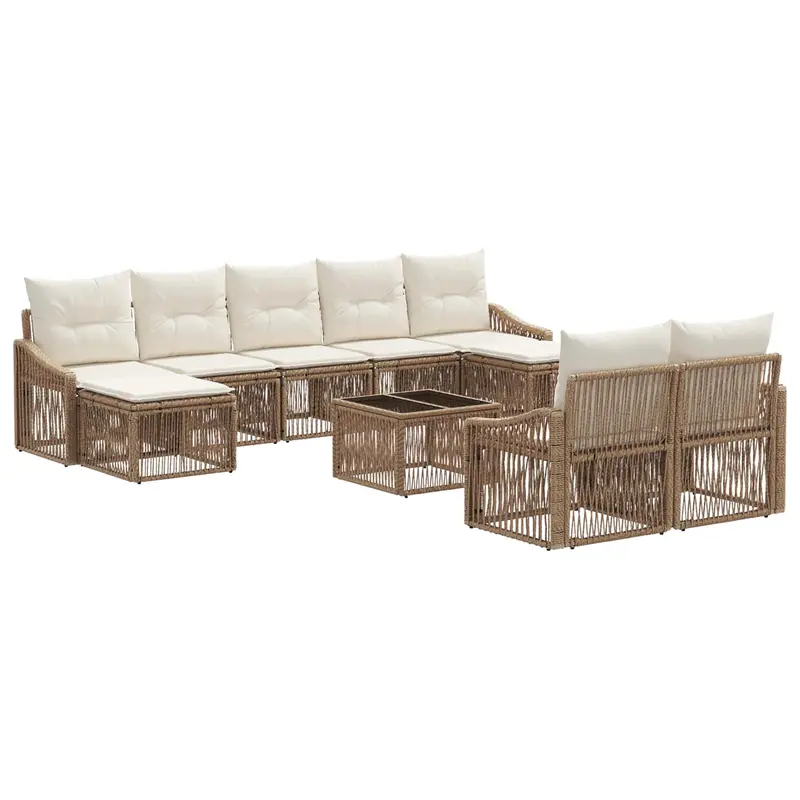 Conjunto de sofás de jardín 10 pcs Beige ratán sintético