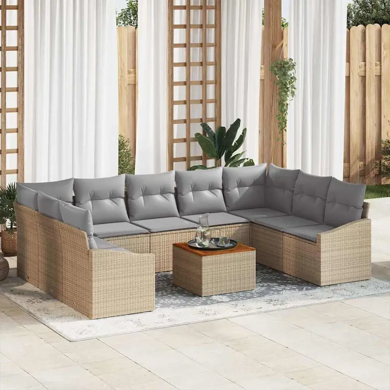Conjunto de sofás de jardín 10 pcs Beige ratán sintético