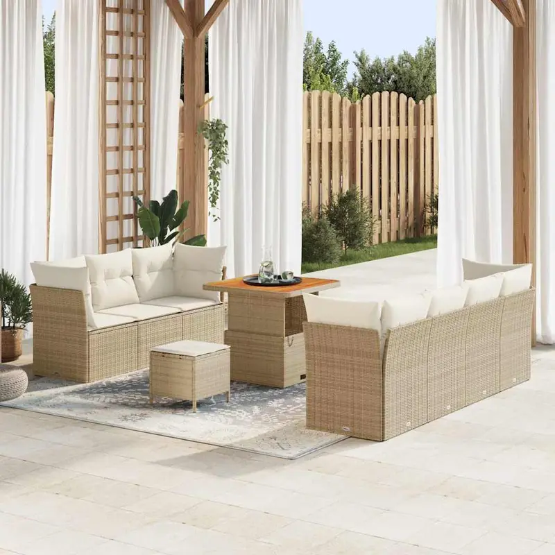 Conjunto de sofás de jardín 10 pcs Beige ratán sintético