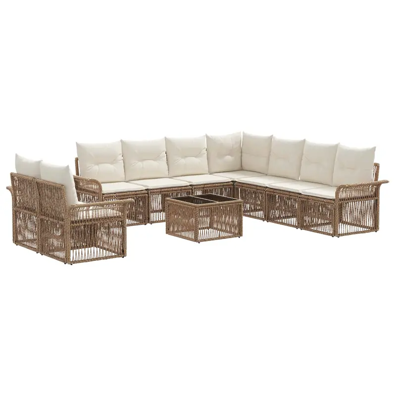 Conjunto de sofás de jardín 10 pcs Beige ratán sintético