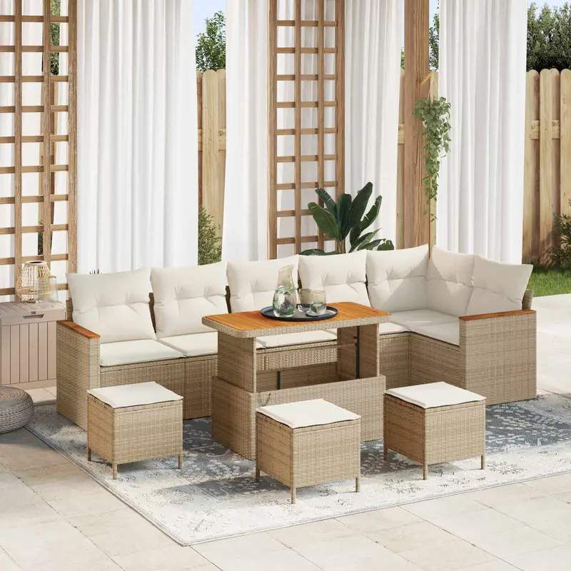 Conjunto de sofás de jardín 10 pcs Beige ratán sintético