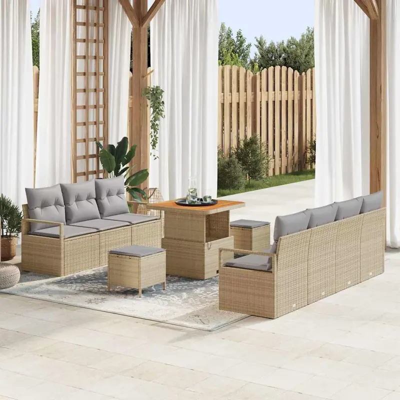 Conjunto de sofás de jardín 10 pcs Beige ratán sintético