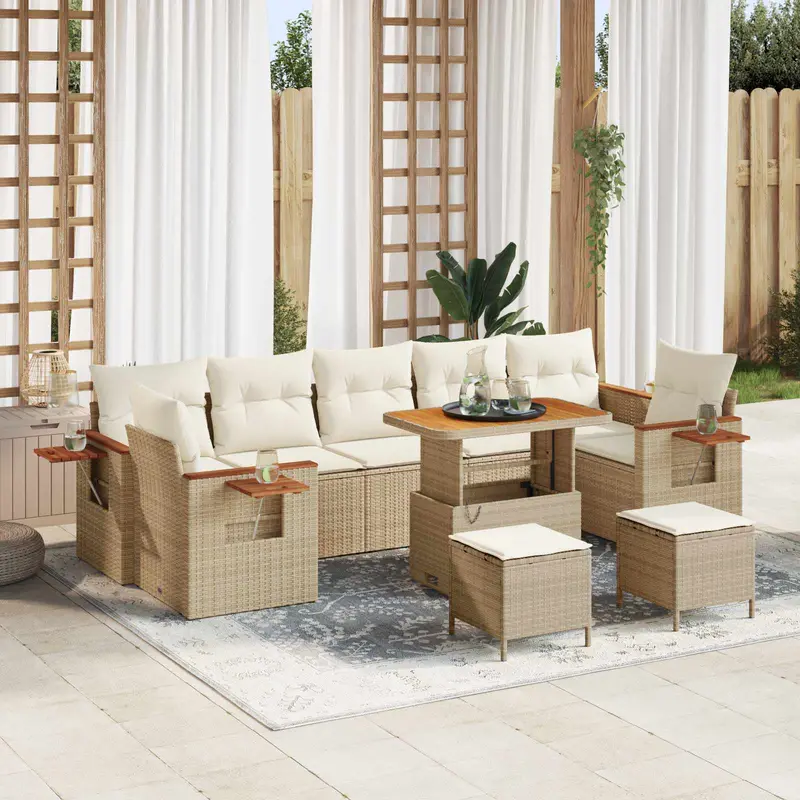 Conjunto de sofás de jardín 10 pcs Beige ratán sintético