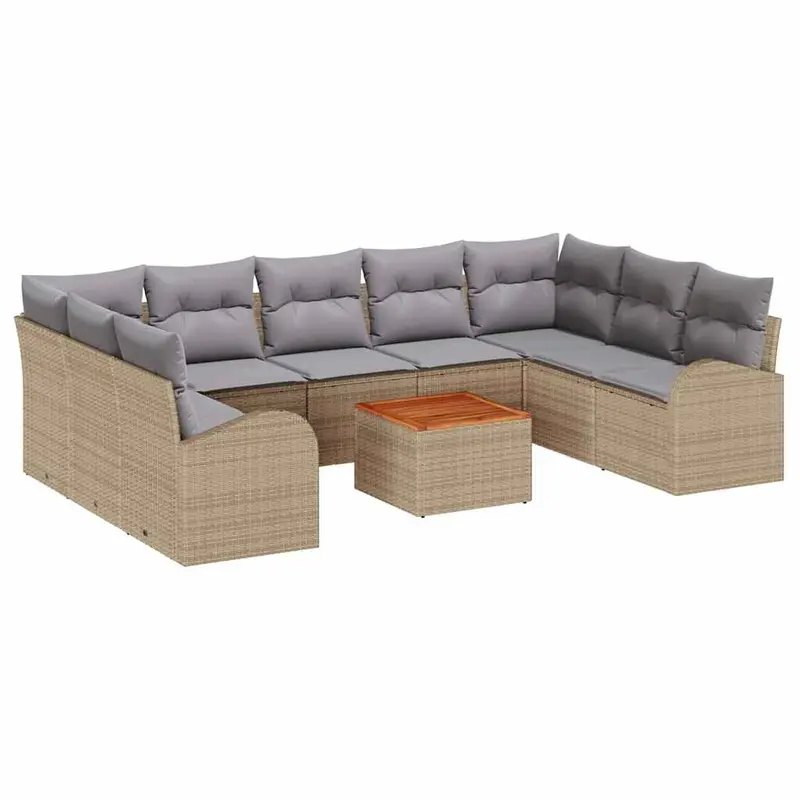 Conjunto de sofás de jardín 10 pcs Beige ratán sintético