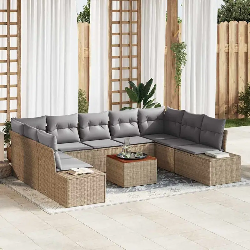 Conjunto de sofás de jardín 10 pcs Beige ratán sintético