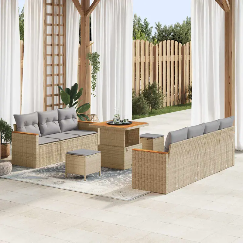Conjunto de sofás de jardín 10 pcs Beige ratán sintético