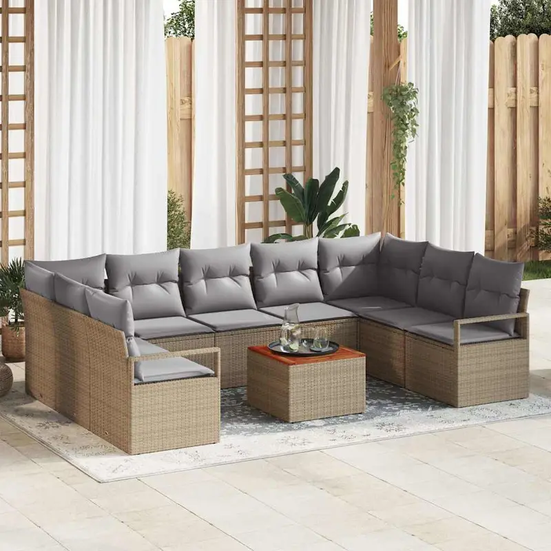 Conjunto de sofás de jardín 10 pcs Beige ratán sintético