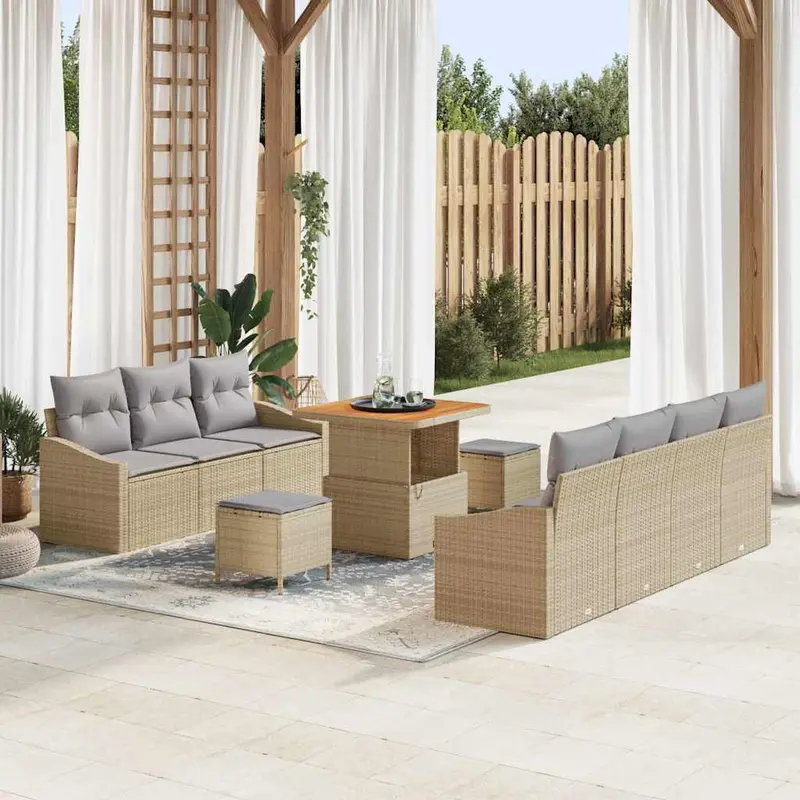 Conjunto de sofás de jardín 10 pcs Beige ratán sintético