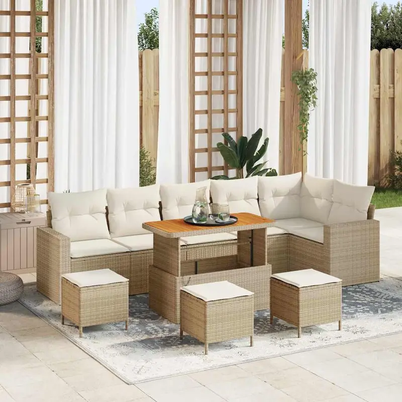 Conjunto de sofás de jardín 10 pcs Beige ratán sintético