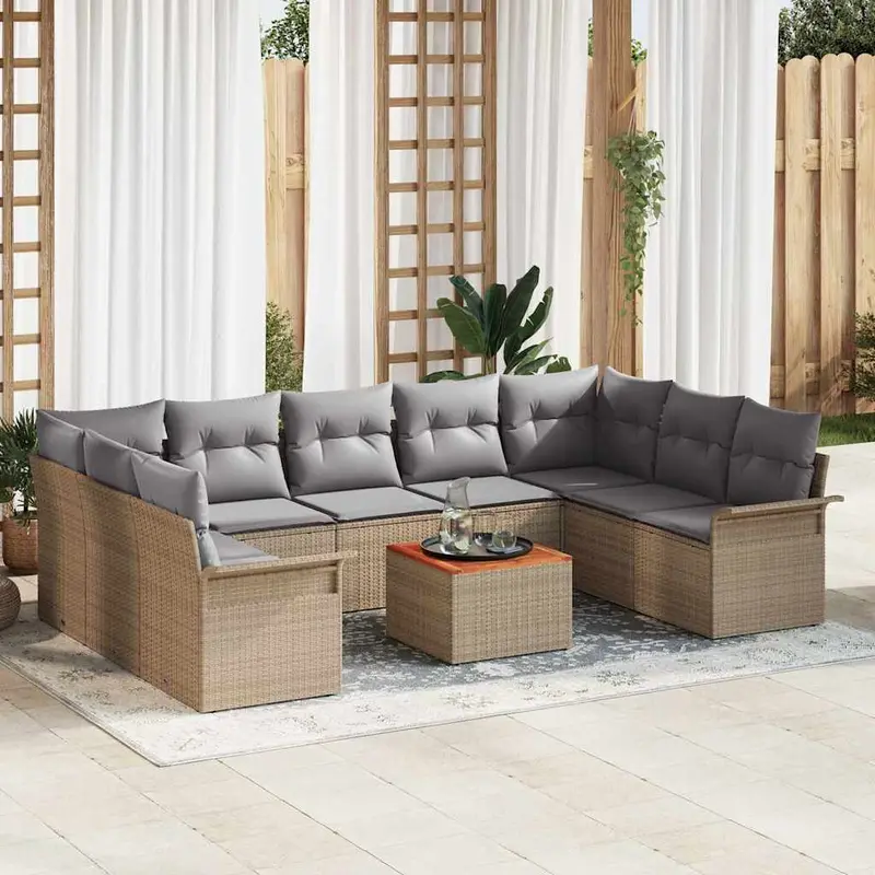 Conjunto de sofás de jardín 10 pcs Beige ratán sintético