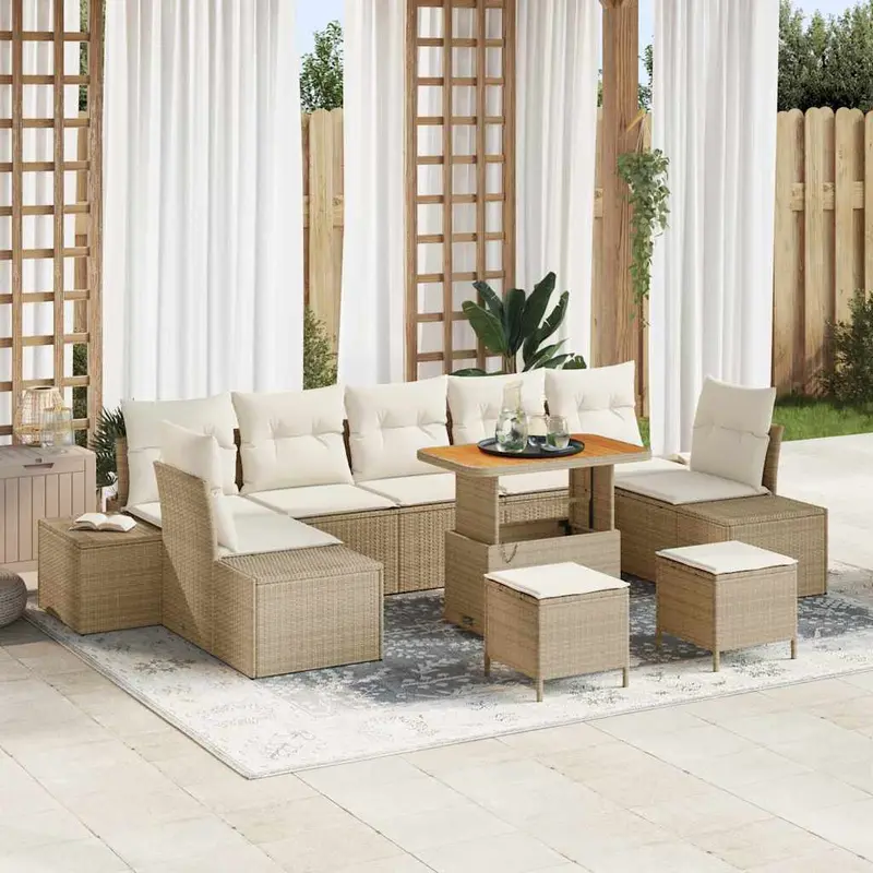 Conjunto de sofás de jardín 10 pcs Beige ratán sintético