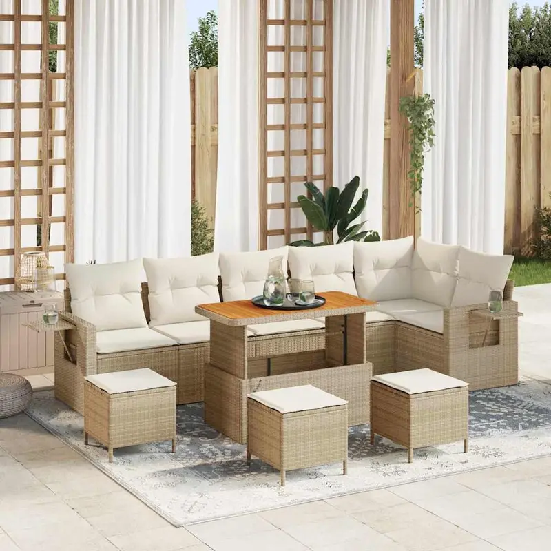 Conjunto de sofás de jardín 10 pcs Beige ratán sintético