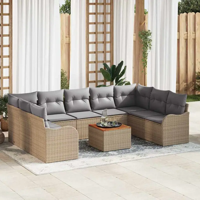 Conjunto de sofás de jardín 10 pcs Beige ratán sintético