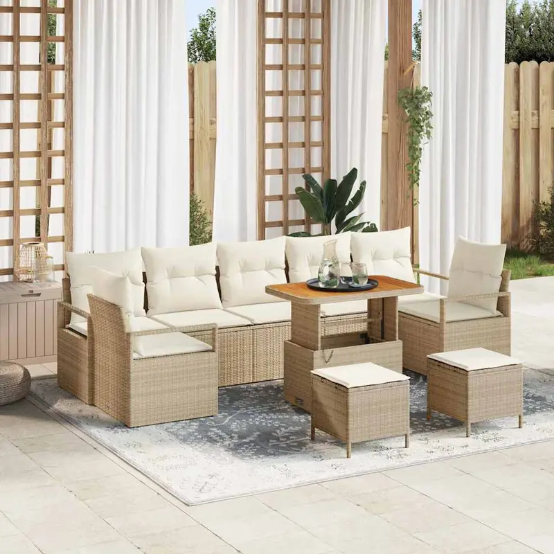 Conjunto de sofás de jardín 10 pcs Beige ratán sintético