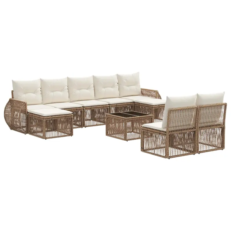 Conjunto de sofás de jardín 10 pcs Beige y blanco crema